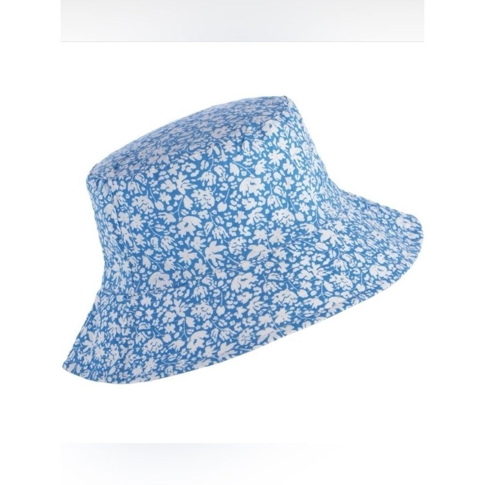 Shiraleah Blue & White Belle Floral Cotton Reversible Bucket Hat Women NWT